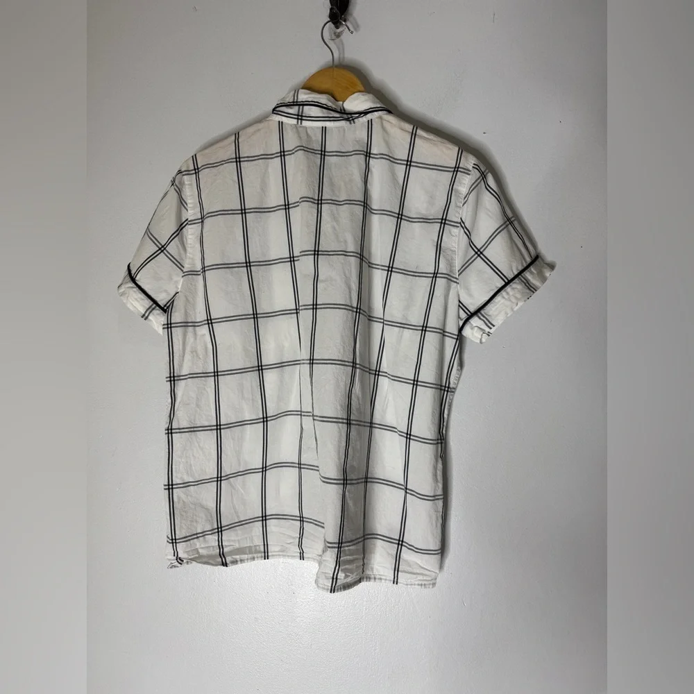 Women's White & Black Windowpane Short Sleeve Pajama Set
